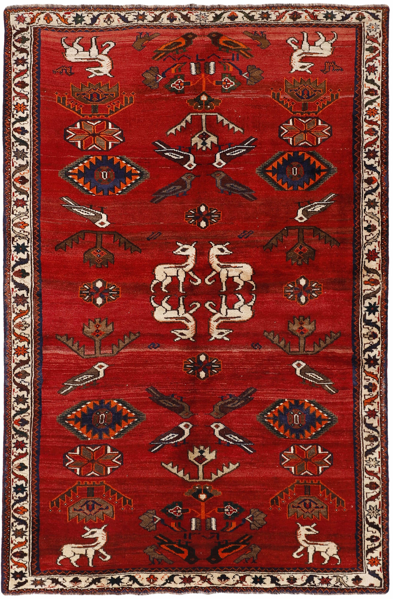 
    Kashghai Old pictorial - Dark red - 165 x 255 cm
  