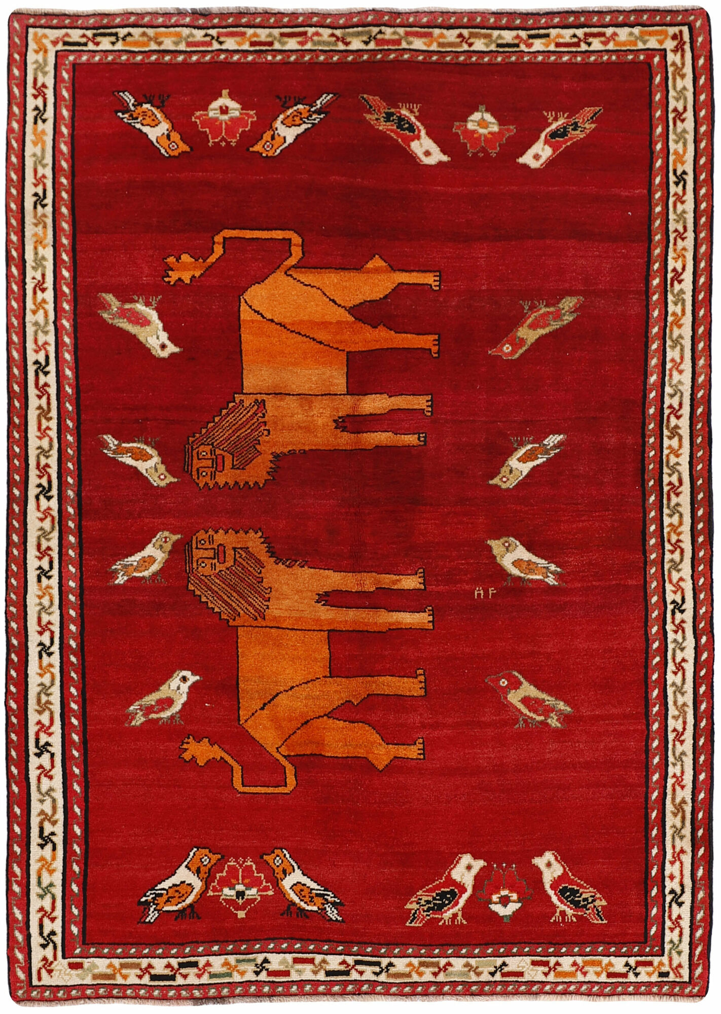 
    Kashghai Old pictorial - Dark red - 156 x 222 cm
  