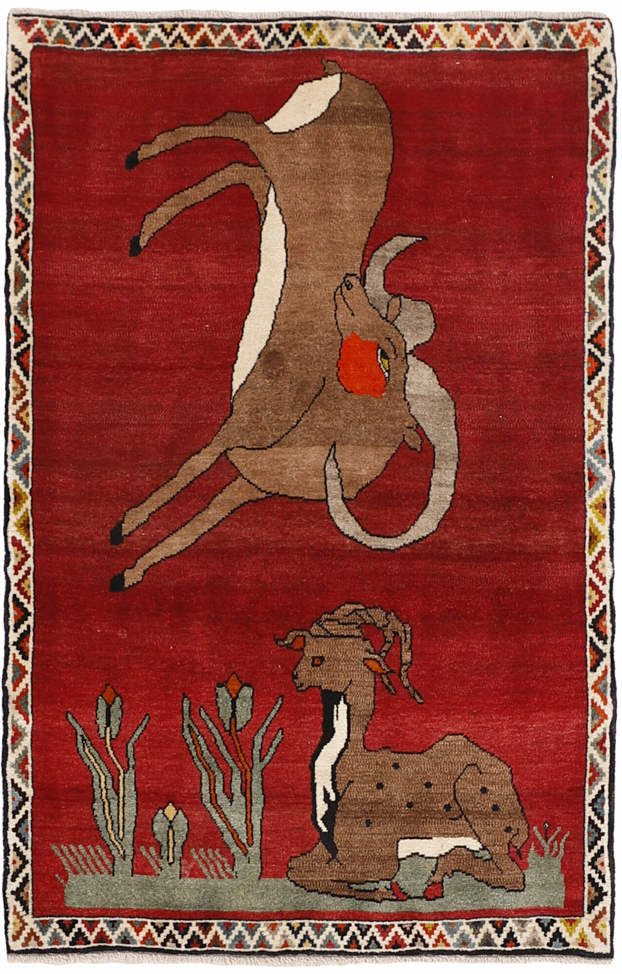 
    Kashghai Old pictorial - Dark red - 108 x 168 cm
  