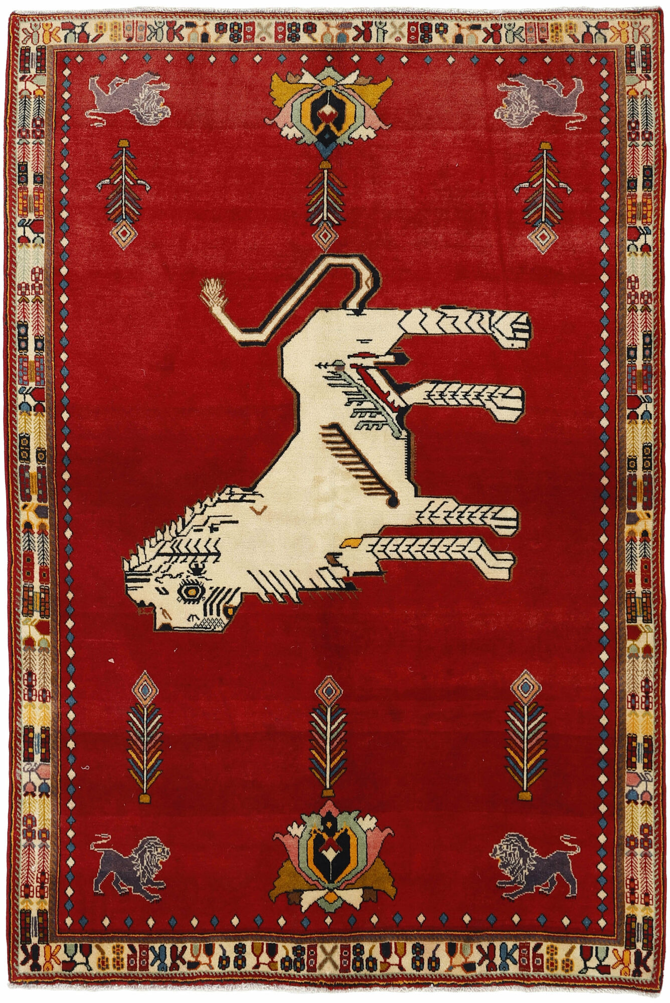 
    Kashghai Old pictorial - Dark red - 147 x 222 cm
  