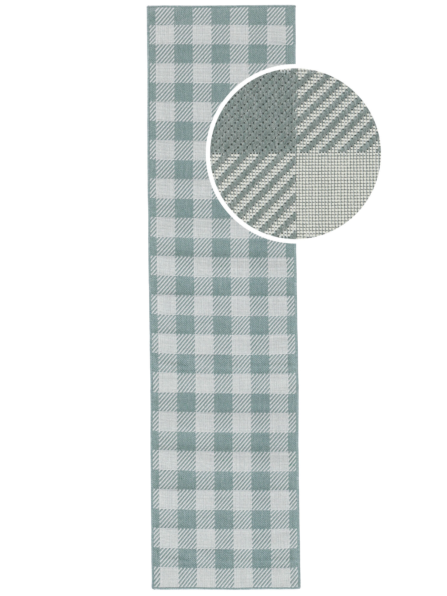 Gingham Matta - Ljusgrön / Vit 80x300