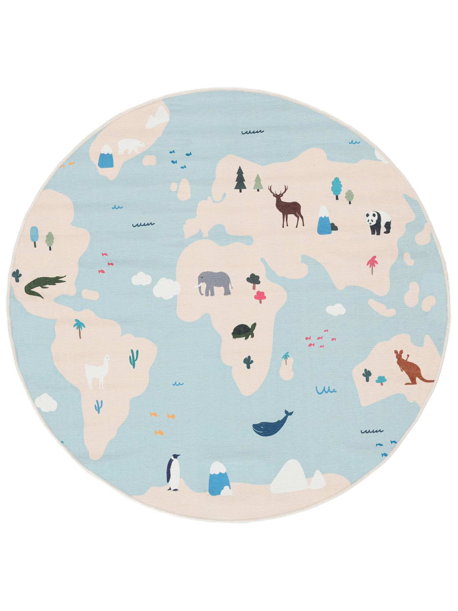 World map Matta - Ljusbl&aring; / Beige &Oslash; 150