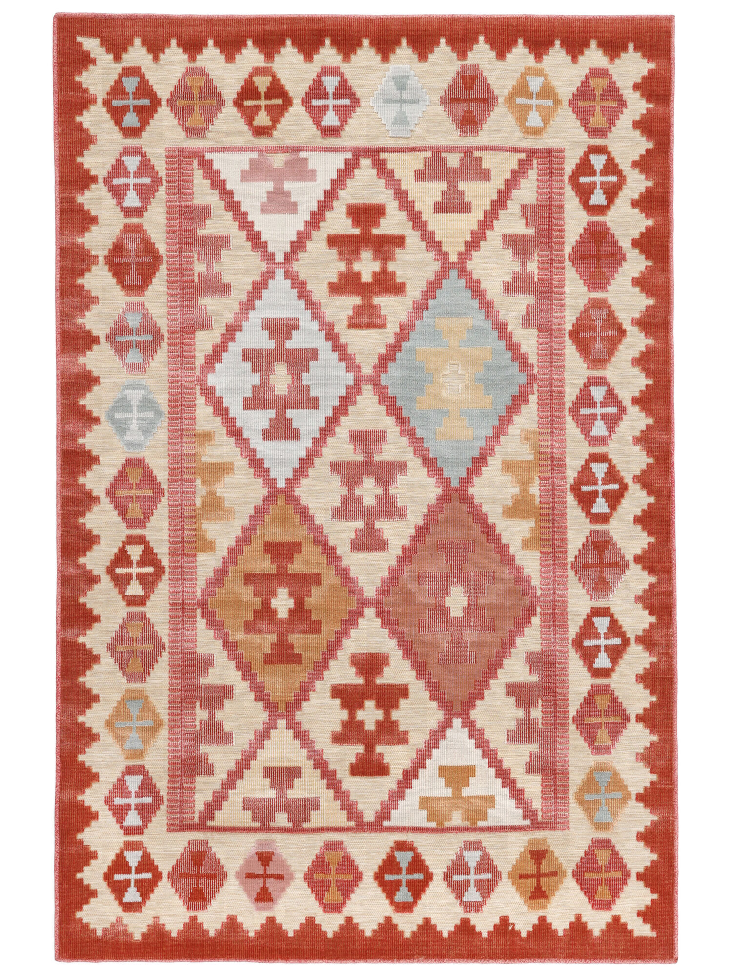 Saga Kilim Matta - Beige / Flerf&auml;rgad 140x200