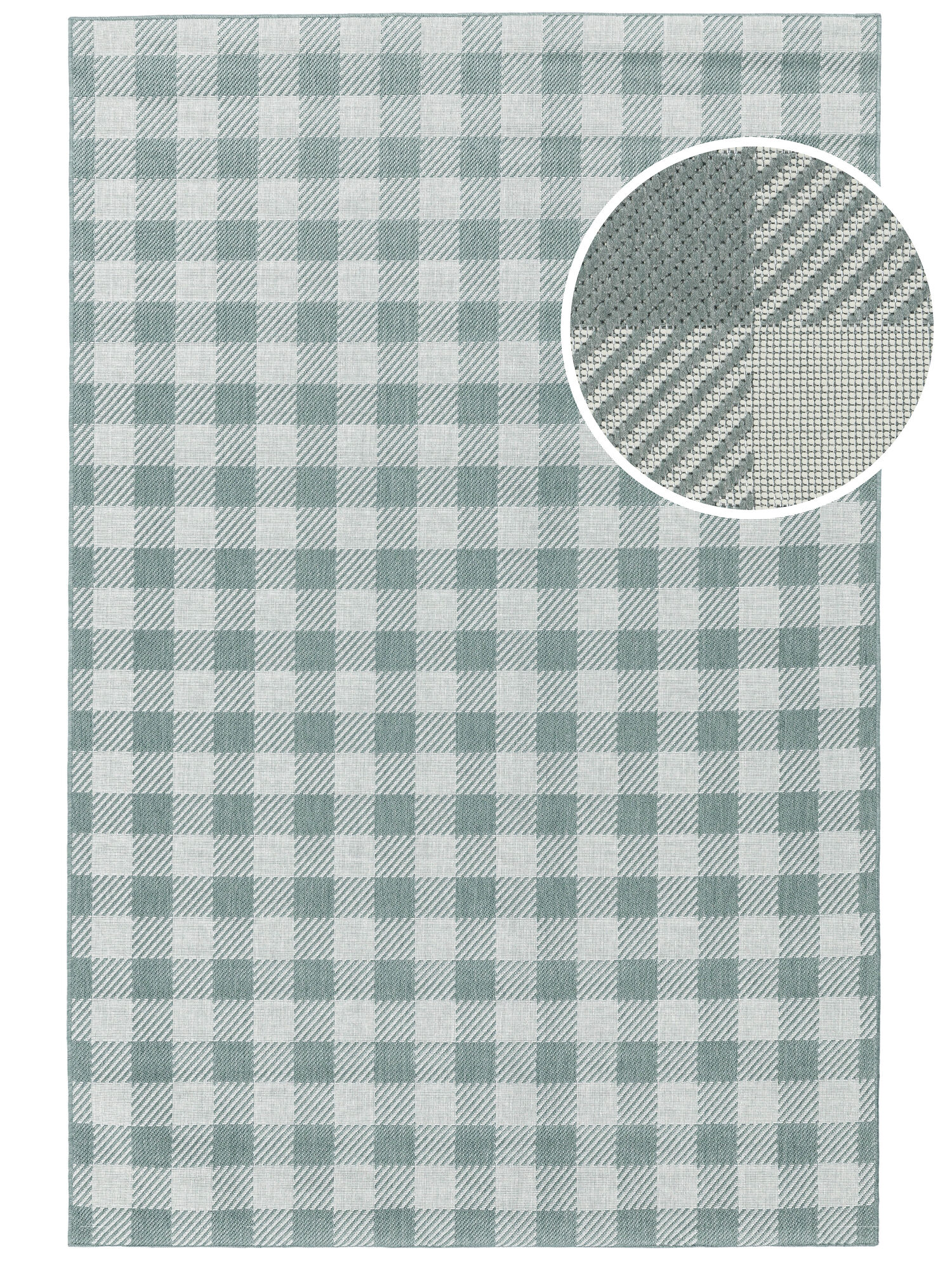 Gingham Matta - Ljusgrön / Vit 200x300