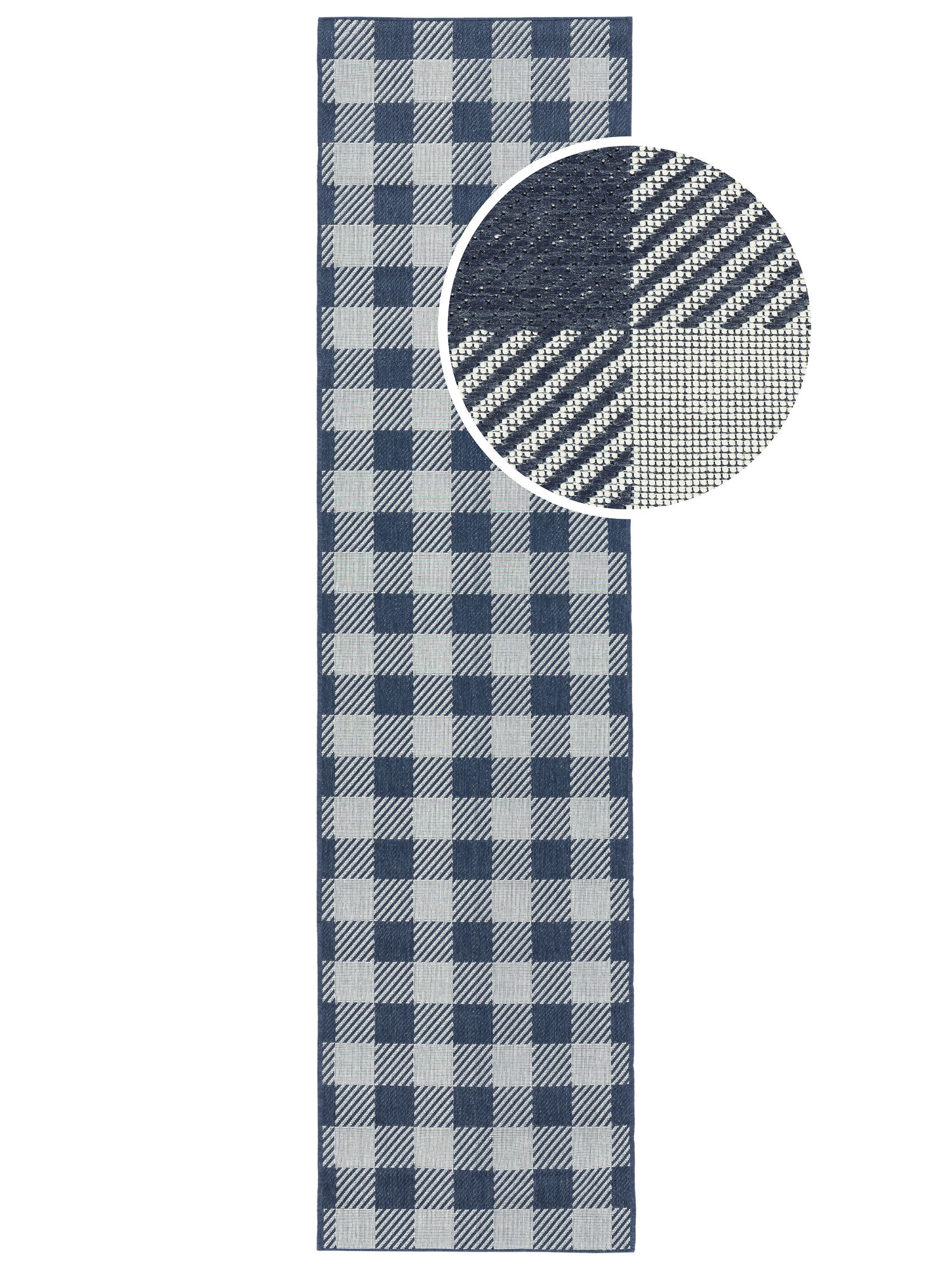 Gingham Matta - Blå / Vit 80x300