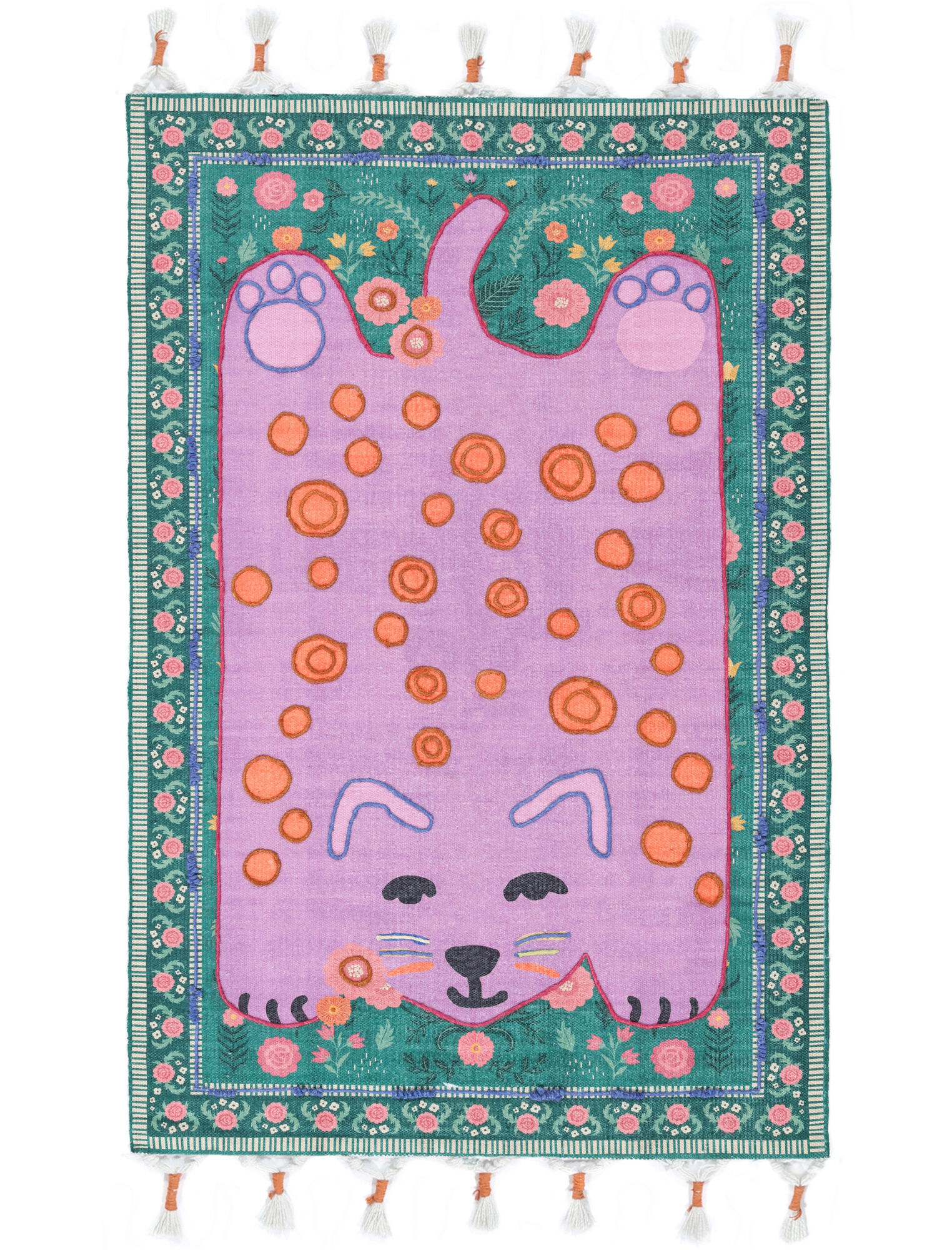 Lo Cat embroidery Matta - Rosa / Flerfärgad 70x100