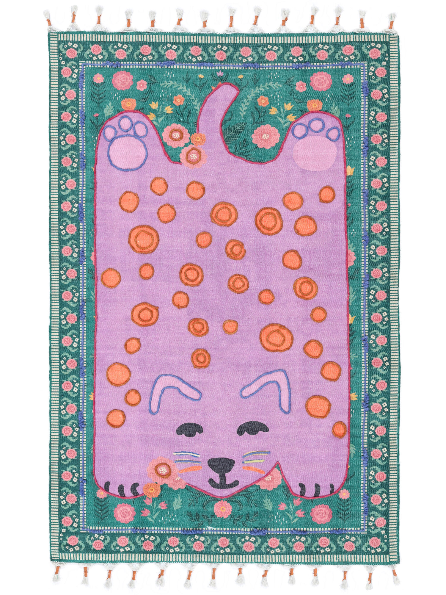 Lo Cat embroidery Matta - Rosa / Flerfärgad 120x180