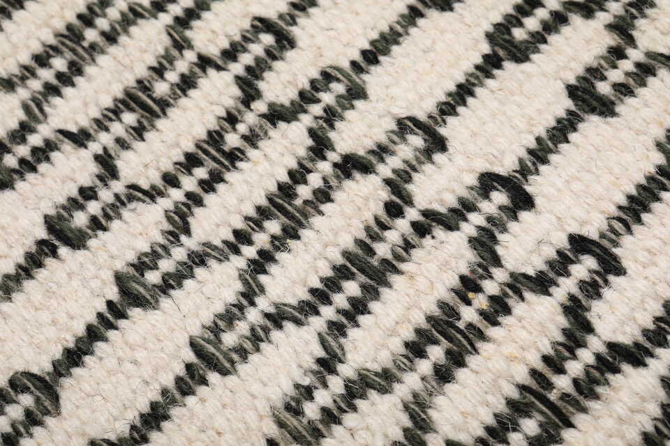 Kilim Long Stitch - Blanc Crème / Noir 190 x 240 cm Tapis De Laine