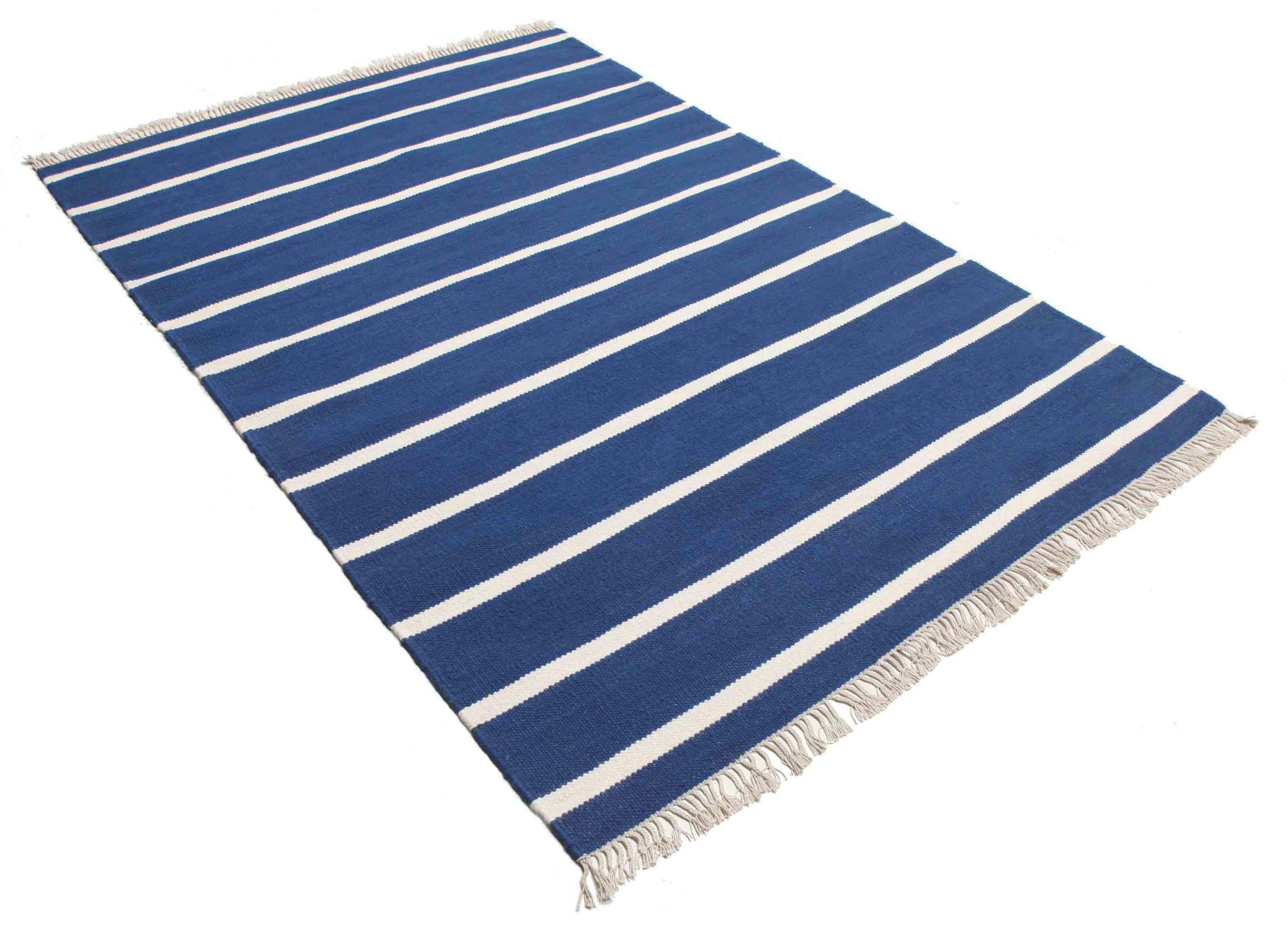 Dhurrie Stripe Dark Blue 160 x 230 cm Wool Rug Rugvista