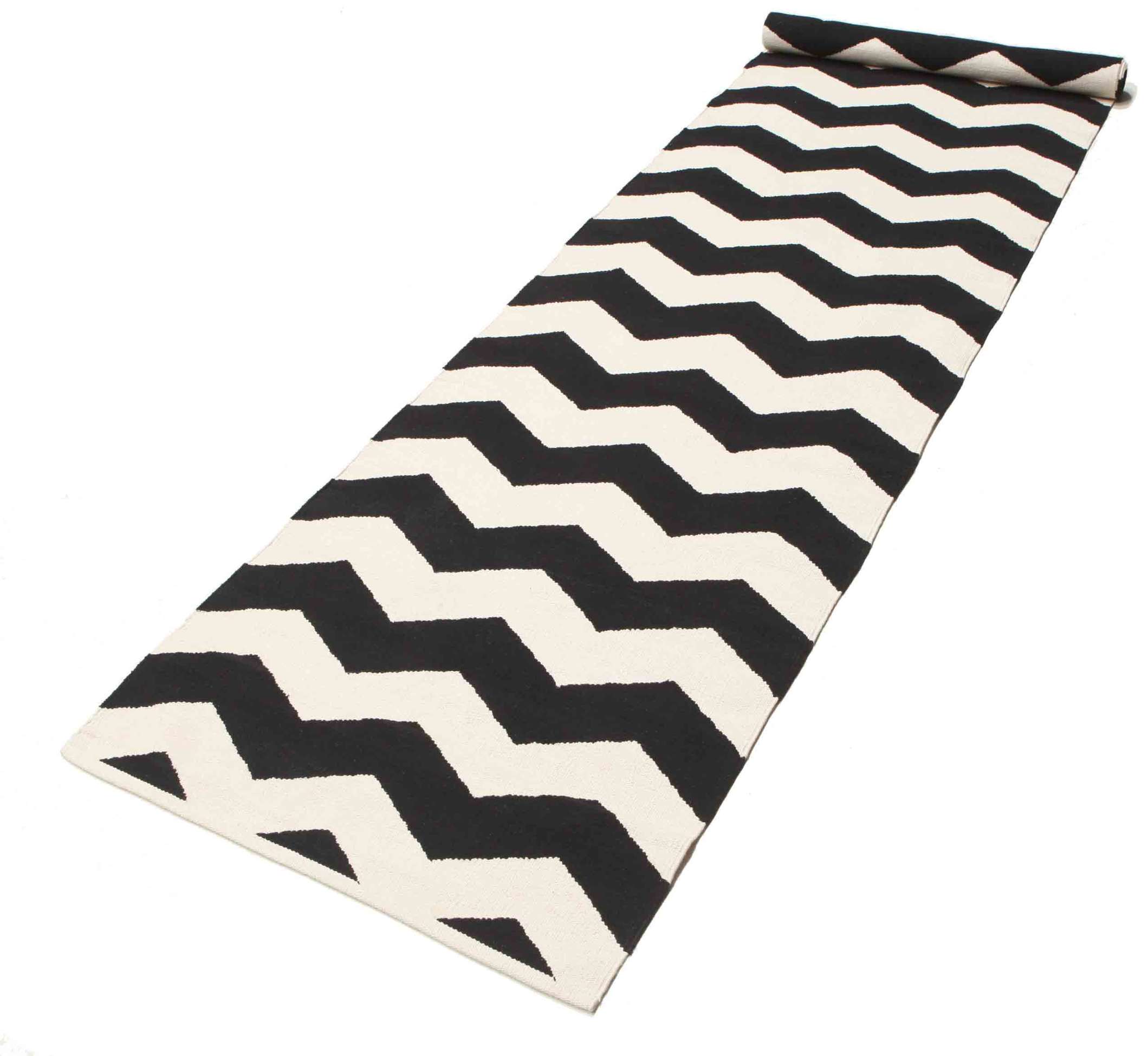 Moderno - Noir / Blanc, De passage 80 x 350 cm Tapis Coton - Rugvista