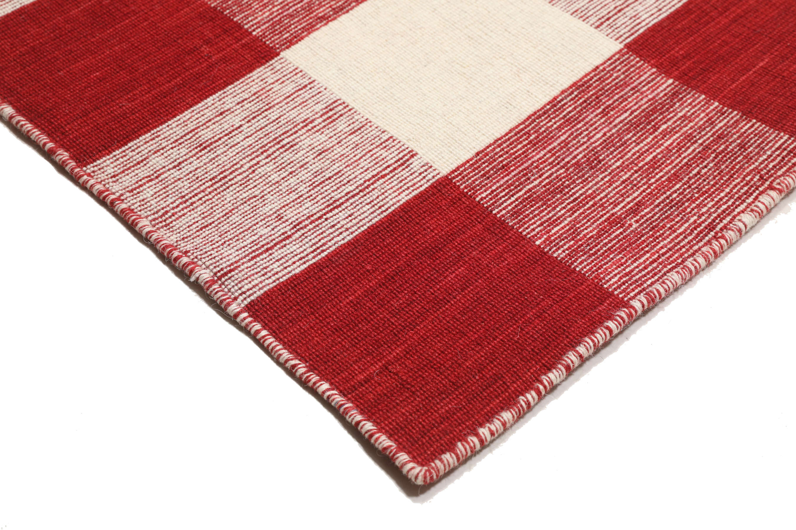 Check Kilim Rød / Vit 140 x 200 cm Ullteppe Rugvista