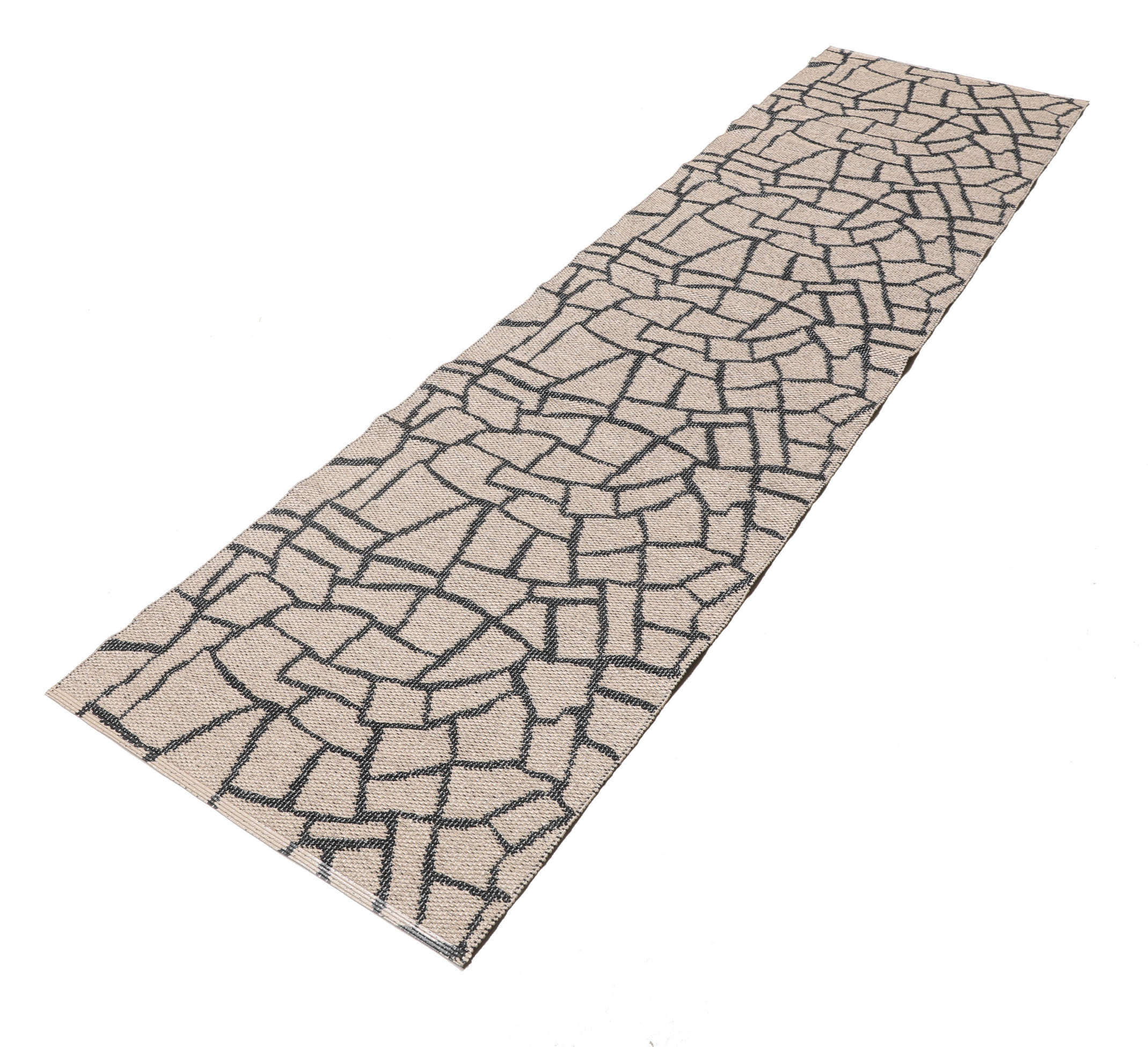 Terrazzo - Beige / Black, Runner 70 x 350 cm Plastic Rug - Rugvista