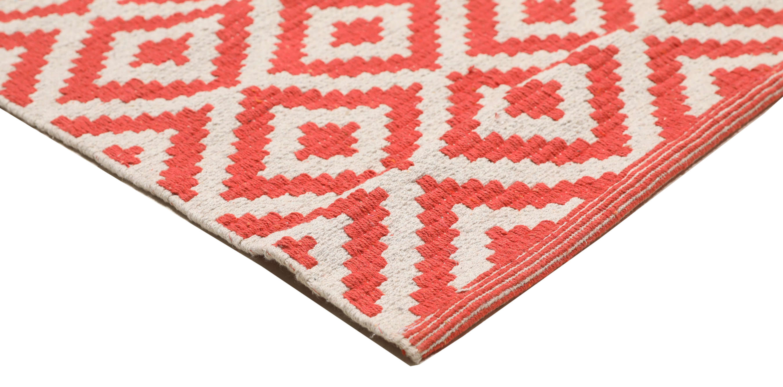 Torun Rug Torun - Coral Red / White, Runner 80 x 300 cm Cotton Rug - Rugvista