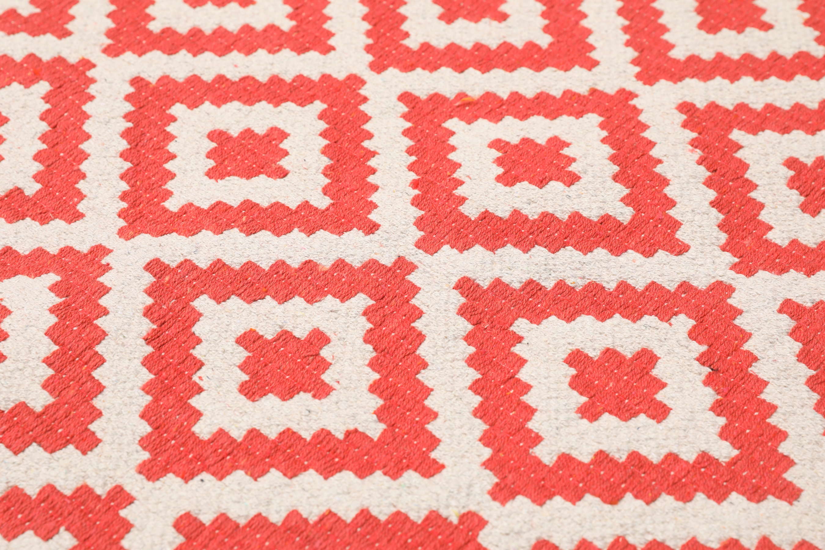 Torun Rug Torun - Coral Red / White, Runner 80 x 300 cm Cotton Rug - Rugvista