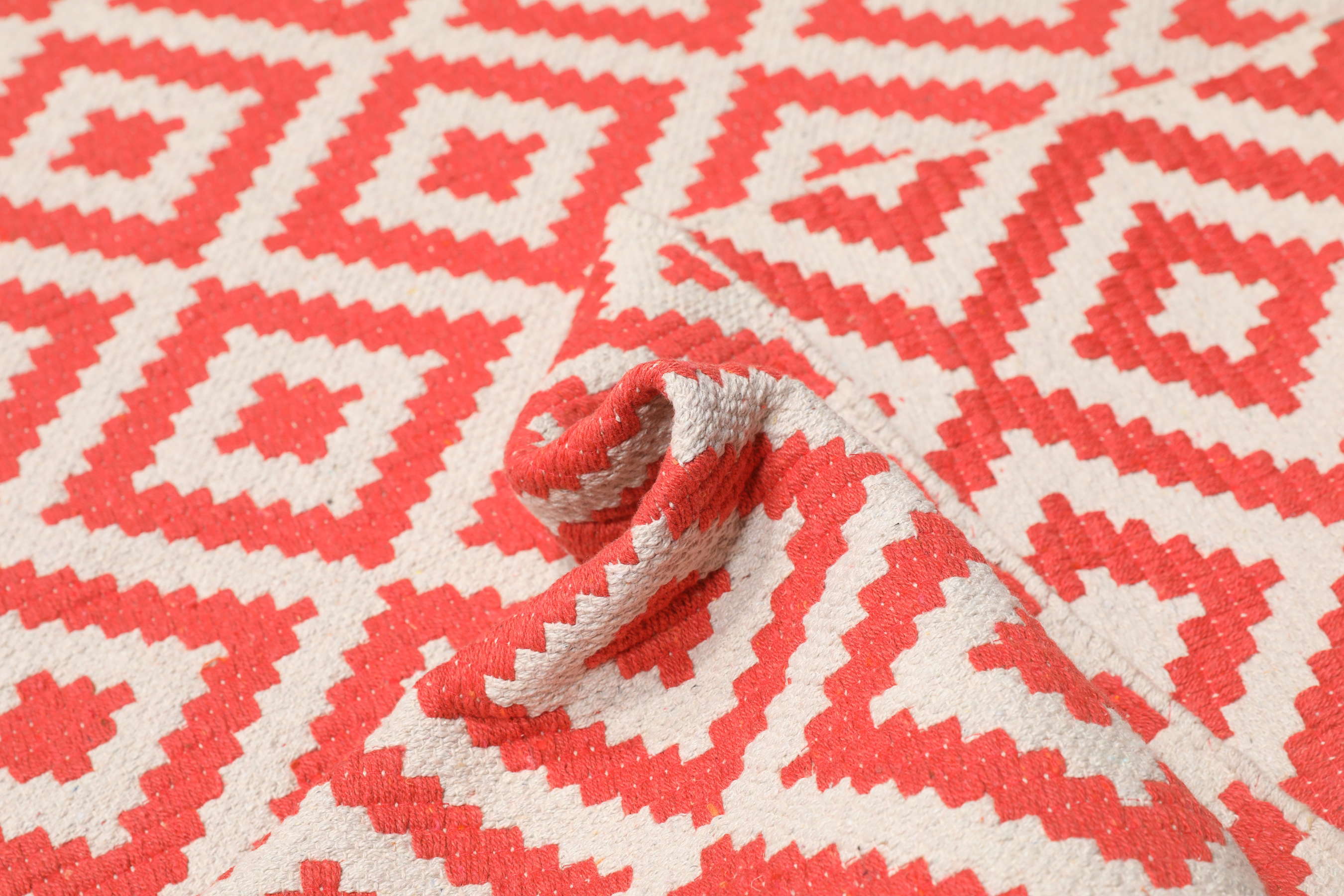 Torun Rug Torun - Coral Red / White, Runner 80 x 300 cm Cotton Rug - Rugvista