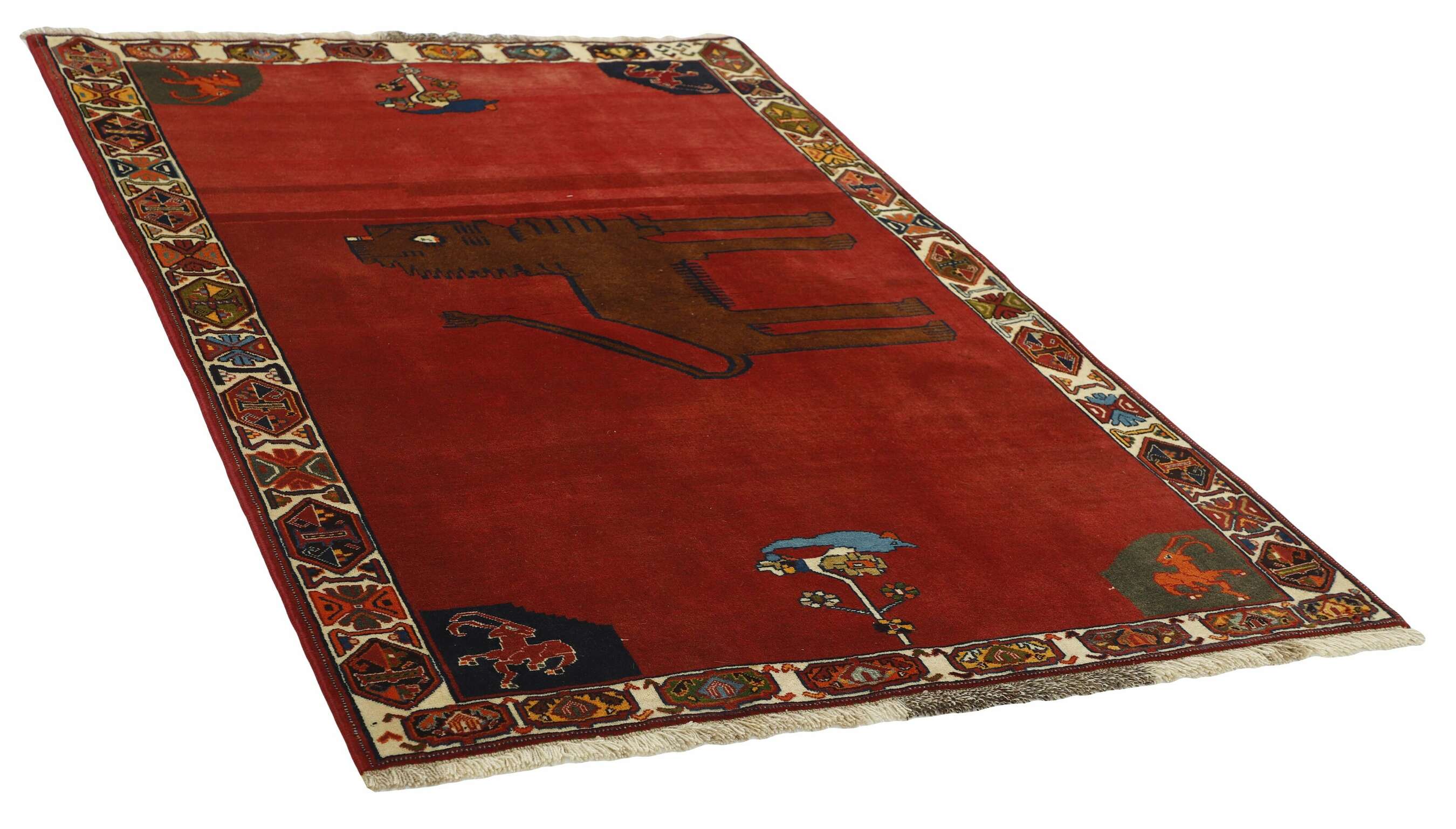 
    Kashghai Old pictorial - Dark red - 129 x 189 cm
  