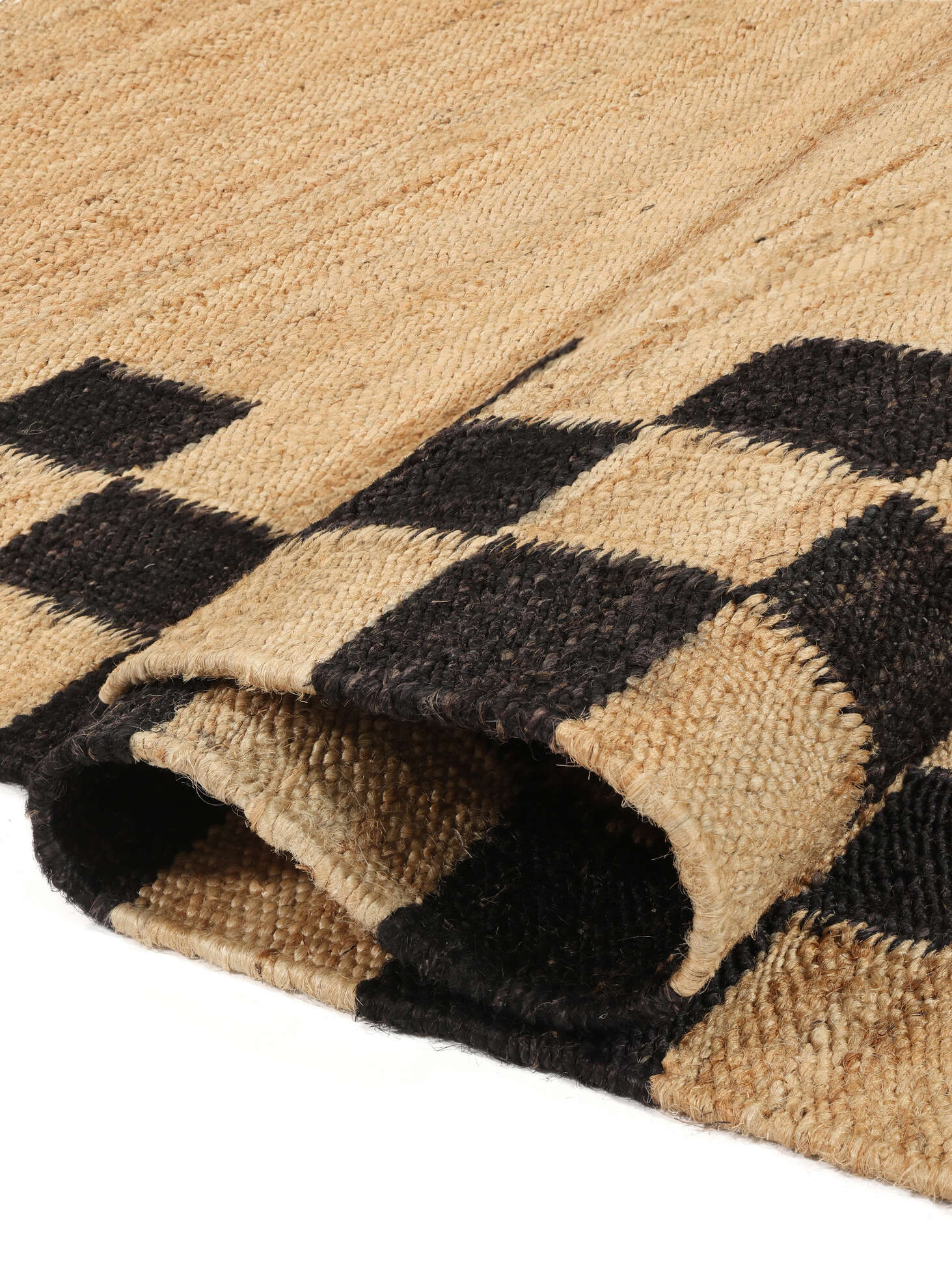 Chess Line Jute - Light Brown / Black, Runner 80 x 250 cm Jute Rug -  Rugvista