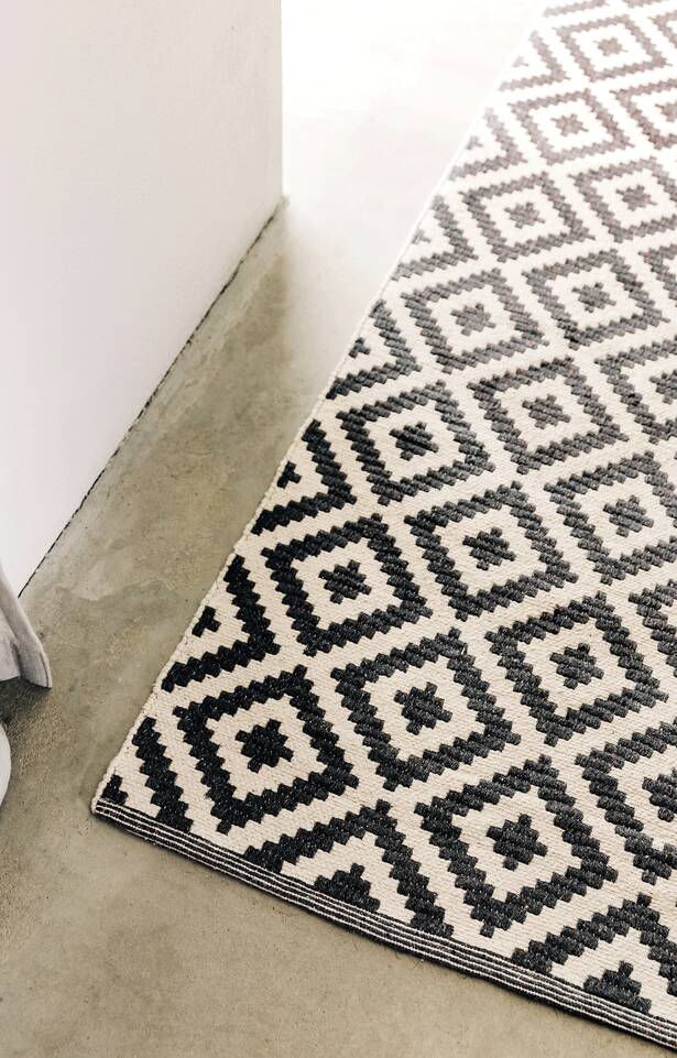 Black / grey runner cotton dhurrie mws 1 side -  Carpet in a kitchen.