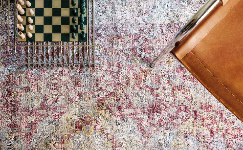 Pink  artisan bamboo silk -  Carpet in a living room.