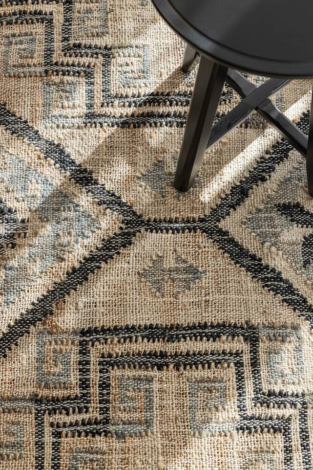 Černý / šedý, , jute cotton koberec v obývací pokoj.
