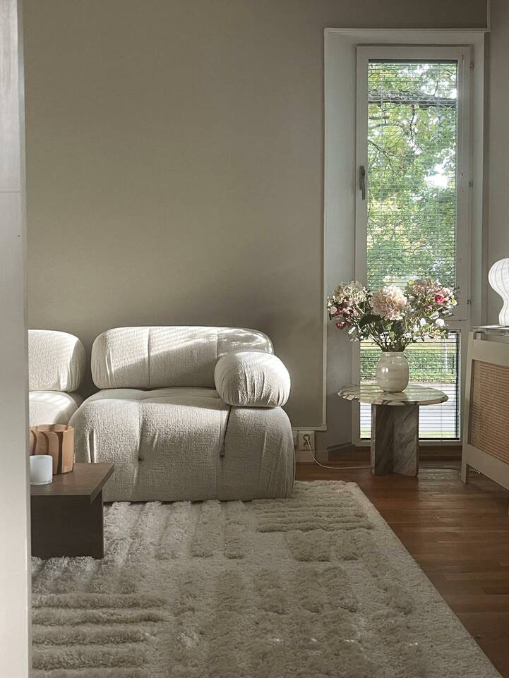 White  modern shaggy -  Carpet in a living room.