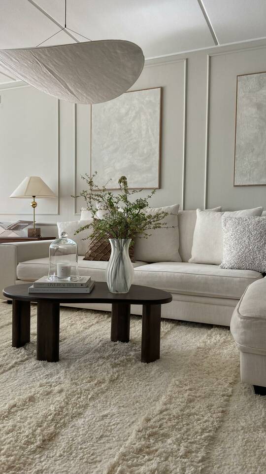 White  high low shaggy -  Carpet in a living room.