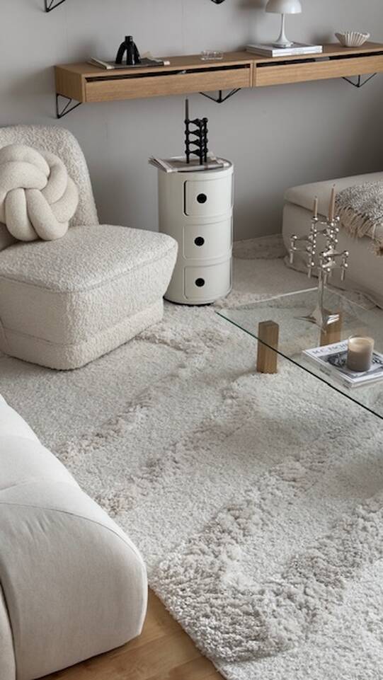 White  modern shaggy -  Carpet in a living room.