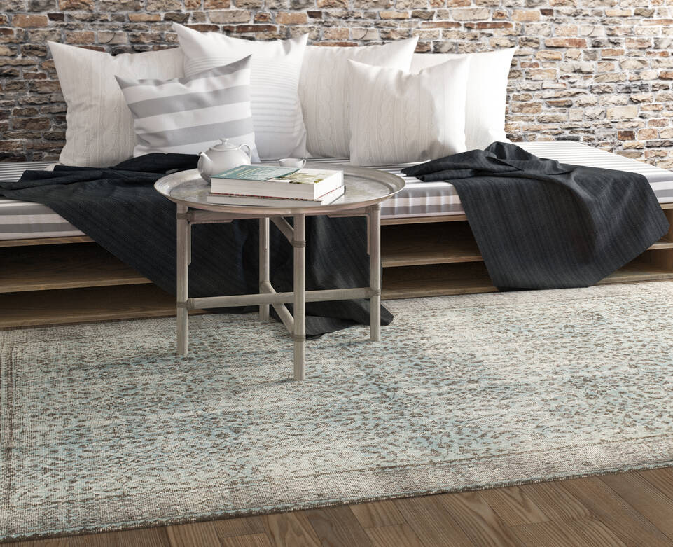 Black / grey  colored vintage - turkiet -  Carpet in a reading corner.
