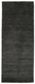  80X200 Plain (Single Colored) Small Handloom Rug - Black/Grey Wool