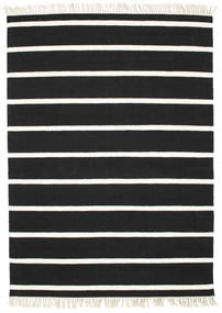  140X200 Striped Small Dhurrie Stripe Rug - Black/White Wool