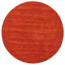  Ø 250 Einfarbig Groß Handloom Teppich - Rost/Rot Wolle