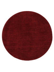  Ø 200 Einfarbig Handloom Teppich - Dunkelrot Wolle