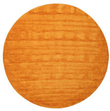 Handloom Ø 200 Orange Plain (Single Colored) Round Wool Rug