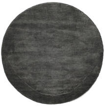 Handloom Ø 100 Small Black/Grey Plain (Single Colored) Round Wool Rug