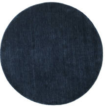  Ø 100 Plain (Single Colored) Small Handloom Rug - Dark Blue Wool