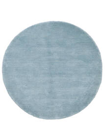  Wool Rug Ø 100 Handloom Light Blue Round Small