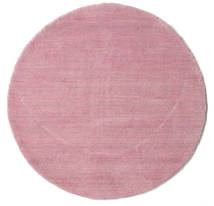 Handloom Ø 70 Small Pink Plain (Single Colored) Round Wool Rug