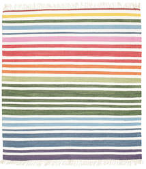 Tapis De Cuisine Rainbow Stripe 150X150 Coton Moderne Rayé Multicolore