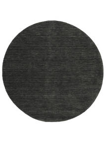  Wool Rug Ø 300 Handloom Black/Grey Round Large