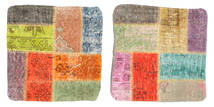 50X50 Patchwork Kissenhülle Kissenbezug Teppich Orientalischer Quadratisch Mehrfarbig (Wolle, Türkei) Carpetvista