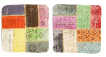 50X50 絨毯 パッチワーク クッションカバー ピローケース オリエンタル 正方形 マルチカラー (ウール, トルコ) Carpetvista