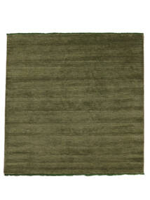 Handloom Fringes 250X250 Large Green Plain (Single Colored) Square Wool Rug
