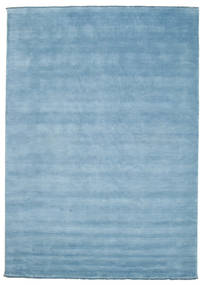 Handloom Fringes 250X350 大 ライトブルー 単色 ウール 絨毯