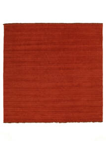  250X250 Plain (Single Colored) Large Handloom Fringes Rug - Rust Red/Red Wool