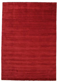  250X350 Plain (Single Colored) Large Handloom Fringes Rug - Dark Red Wool