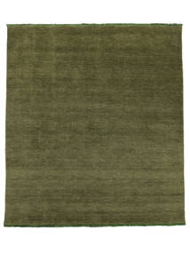Handloom Fringes 250X300 Large Green Plain (Single Colored) Wool Rug