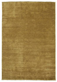  220X320 Plain (Single Colored) Handloom Fringes Rug - Olive Green Wool