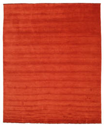  250X300 Plain (Single Colored) Large Handloom Fringes Rug - Rust Red/Red Wool