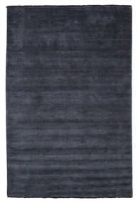  180X275 Plain (Single Colored) Handloom Fringes Rug - Dark Blue Wool