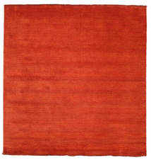 Handloom Fringes 200X200 Rust Red/Red Plain (Single Colored) Square Wool Rug